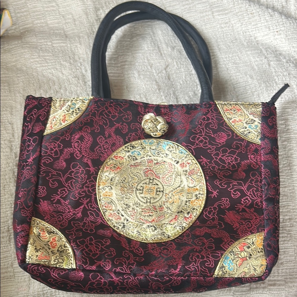Chinese Elegant Embroidered Black and Gold Women's Tote Bag